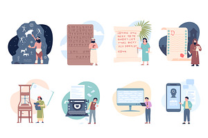 Evolution of writing. Development of, a Technology Illustration by LadadikArt