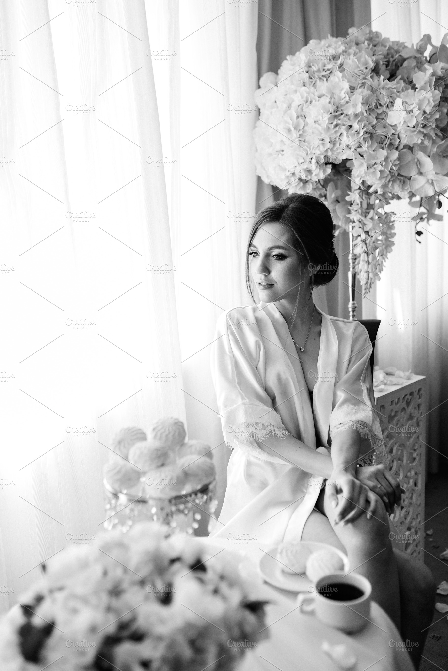 A young bride sits at a slot machine in the morning and drinks c, a Person Photo by Weddings, People, Travel