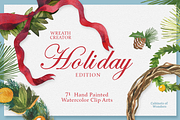 Christmas Wreath Watercolor Clipart, an Illustration by STUDIO CABINET (Thumbnail 1 of 10)