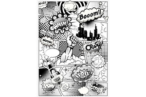 Black and white comic book page, an Illustration by Yayasya