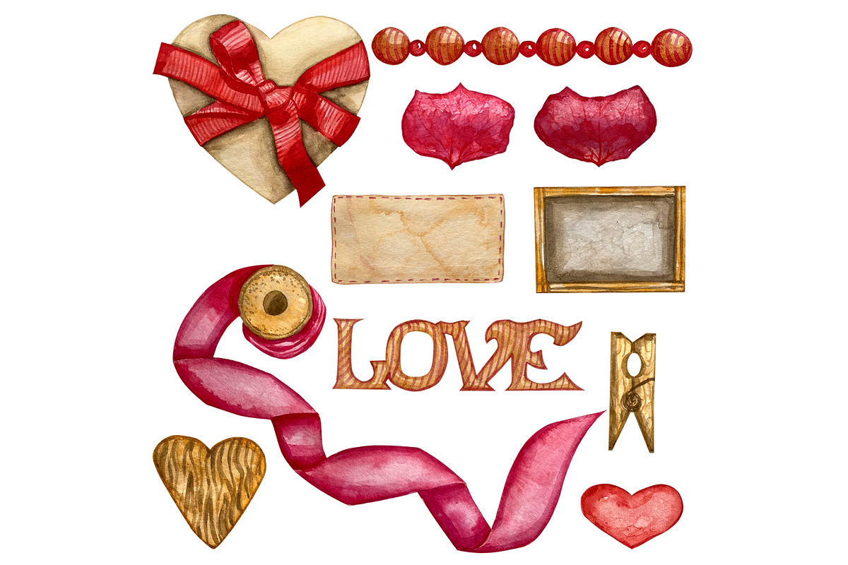 Watercolor heart romantic clipart, a Seasonal Illustration by Fresh art by Larysa (Photo 2 of 7)
