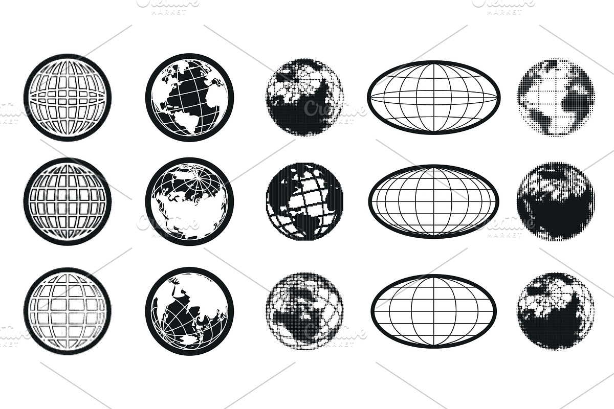 Y2k globe icon set with world maps, an Object Illustration by art PVP - market