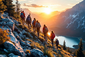 Hikers descends a rocky mountains, a Sports & Recreation Photo by Volff