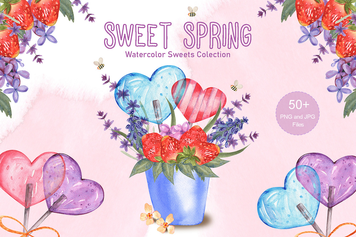 Sweet Spring Watercolor Collection, an Illustration by TanataDesign (Photo 1 of 9)