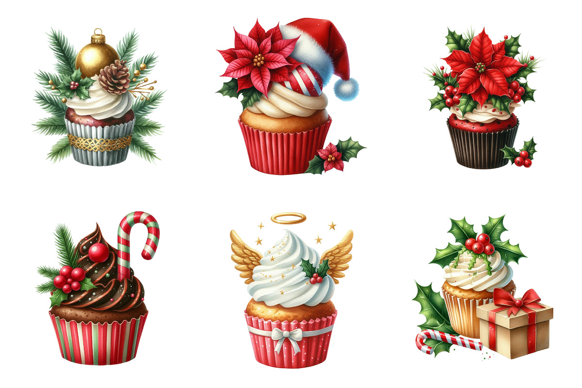 Christmas Cupcakes Clipart Bundle, an Illustration by SinaCreation (Photo 5 of 7)