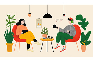 An illustration of two people in a, a Technology Illustration by Sergey Kotenev