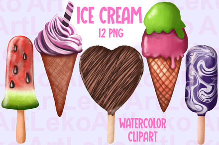Ice Cream Watercolor Clipart