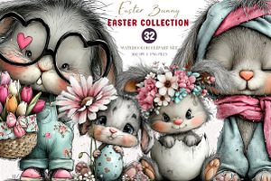 Whimsical Easter Bunny Clipart, an Illustration by CreationArt