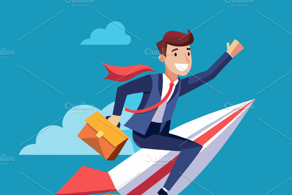 Businessman riding a rocket, a Person Illustration by SouravDesign (Photo 2 of 3)