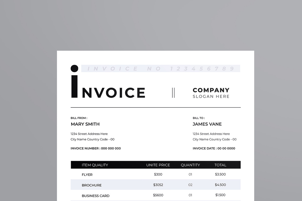 Minimal Invoice Layout, a Stationery Template by MightyDesign (Photo 4 of 8)