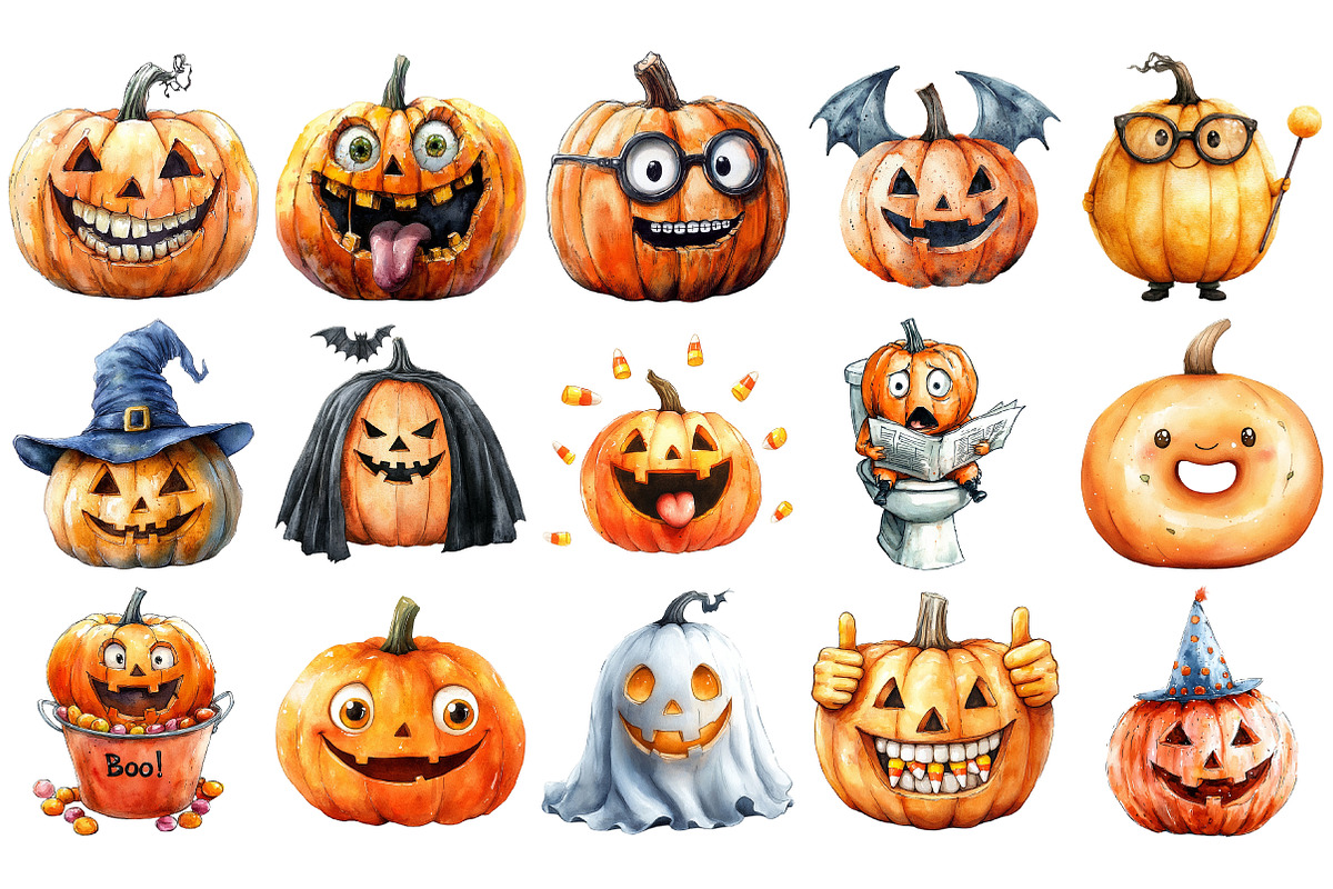 Goofy Halloween Pumpkins PNG Set, an Illustration by Craft Nest (Photo 2 of 4)