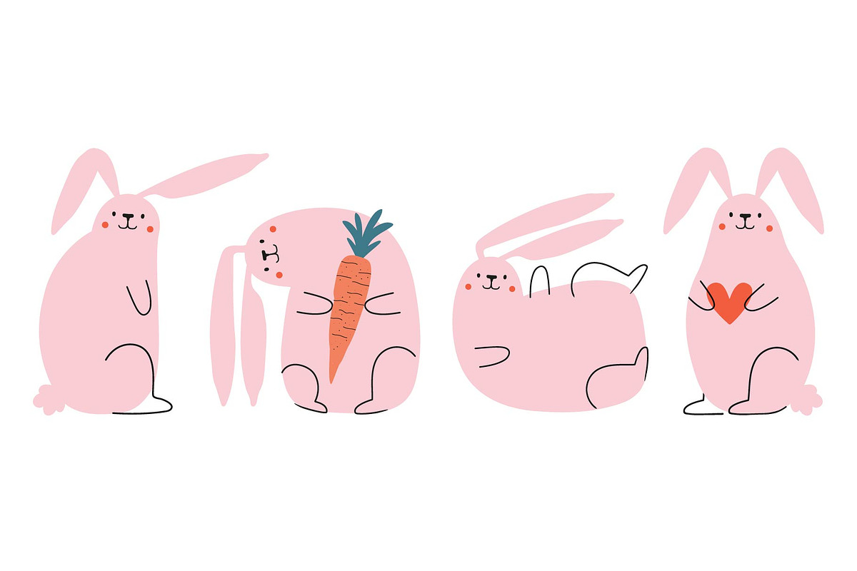 Funny pink rabbit set, an Animal Illustration by JULYMILKS (Photo 1 of 2)