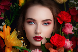 Woman Makeup Nature Flowers