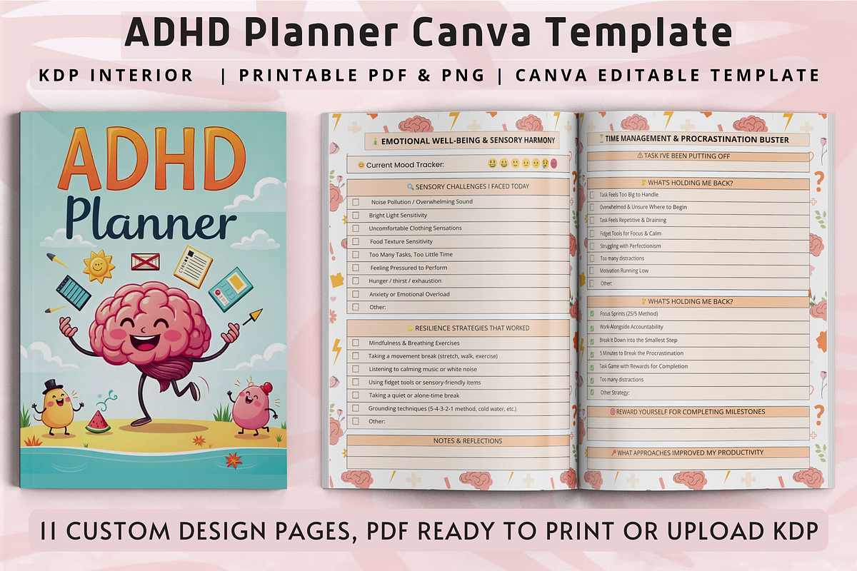 ADHD Planner - Canva Template, a Print Template by Book2bees (Photo 1 of 4)