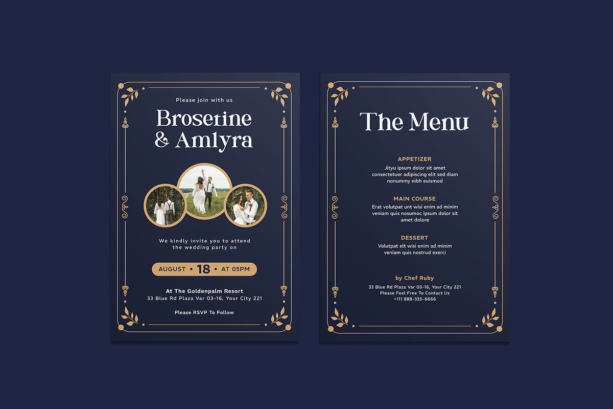 Golden Artdeco Wedding Invitation, an Invitation Template by iDoodle Studio (Photo 1 of 4)