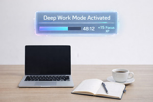 Deep work productivity workspace wit, a Photo by Dvoevnore photos