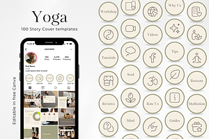 100 Yoga Story Highlight Covers, a Social Media Template by PatternLab.