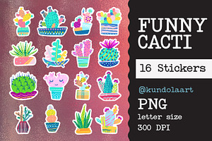 Stickers cute cactus, succulent, PNG