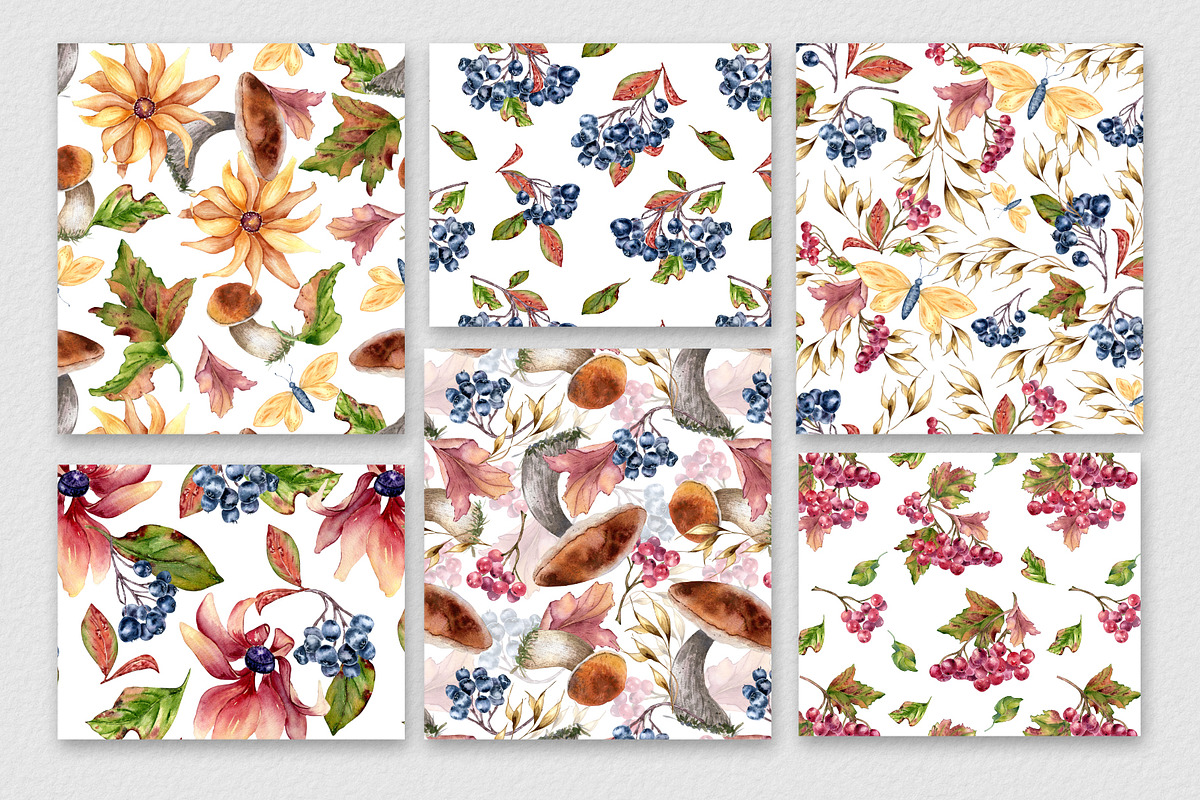 Autumn botanical seamless patterns, an Illustration by Kate Lanbina (Photo 5 of 13)