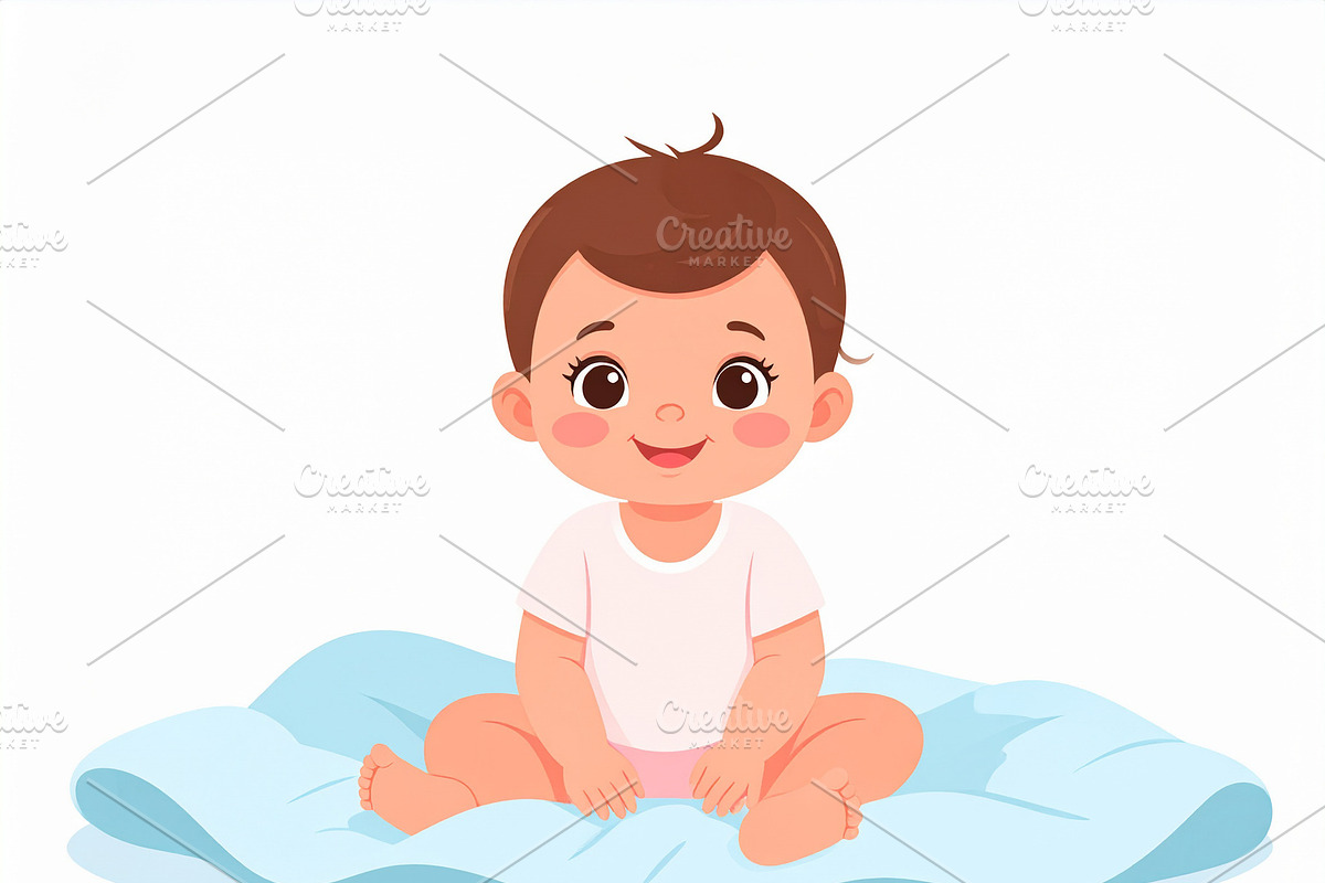 Illustration of a smiling expresive eyes baby girl sitting on a, a Person Illustration by DanFLCreativo