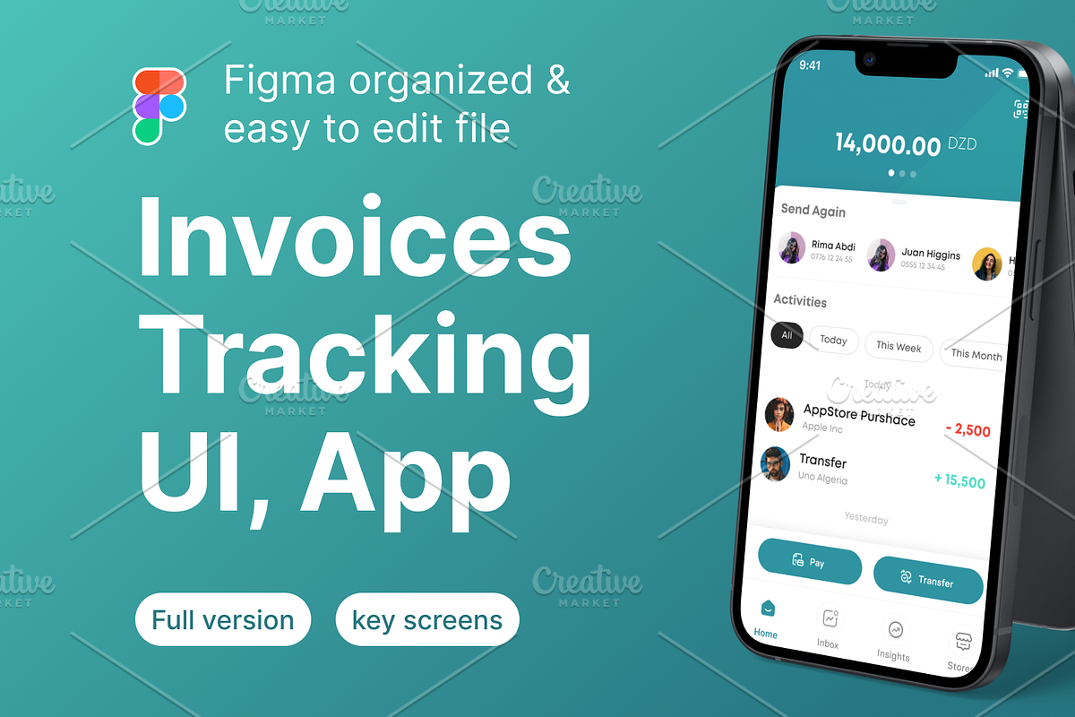 Invoices Tracking UI, App, a Design Template by Mohamed Lamine's UI bakre (Photo 1 of 2)