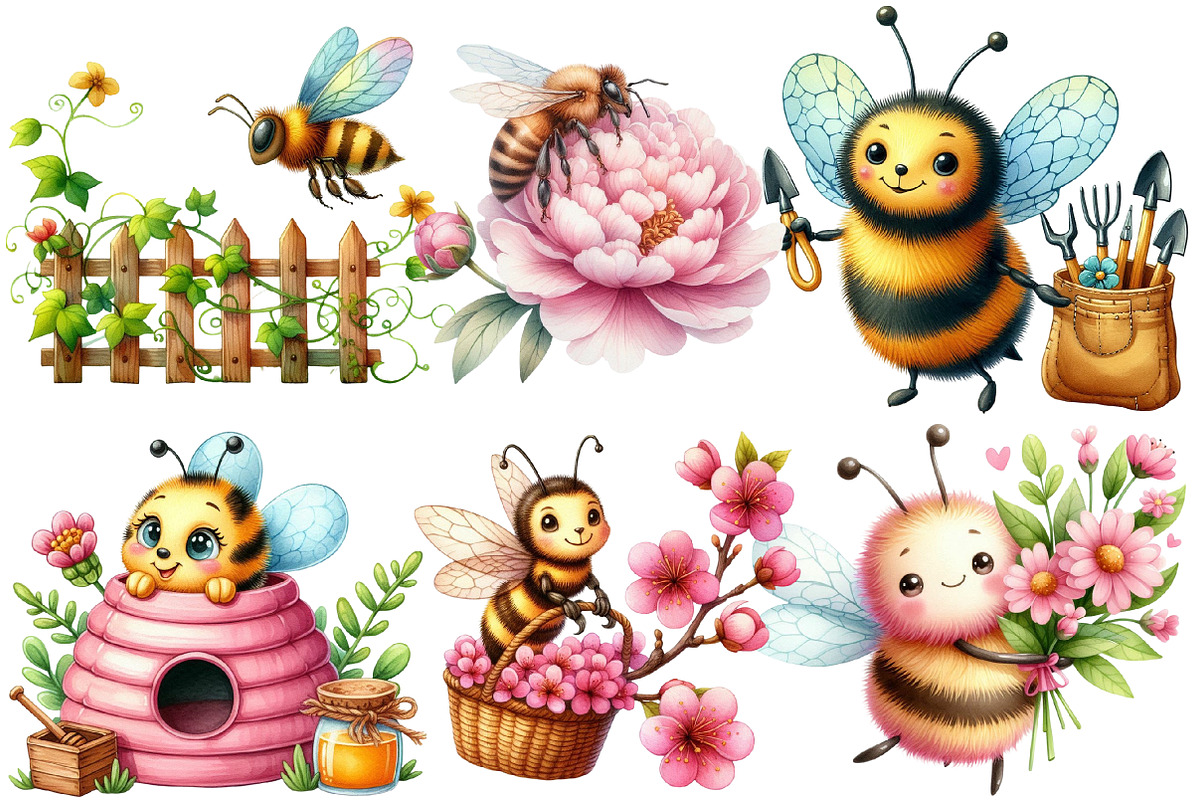 Pink Summer Bees Garden Clipart, an Illustration by Designworld (Photo 5 of 6)