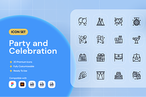 Party and Celebration Icon Set, an Outline Icon by Nathaya Studio