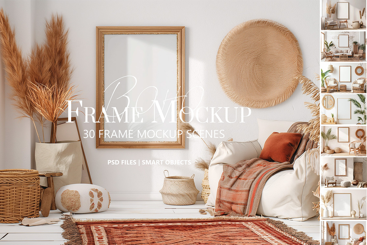 Boho Style Frame Mockup Bundle, a Household Mockup by AlineArtStore (Photo 1 of 12)