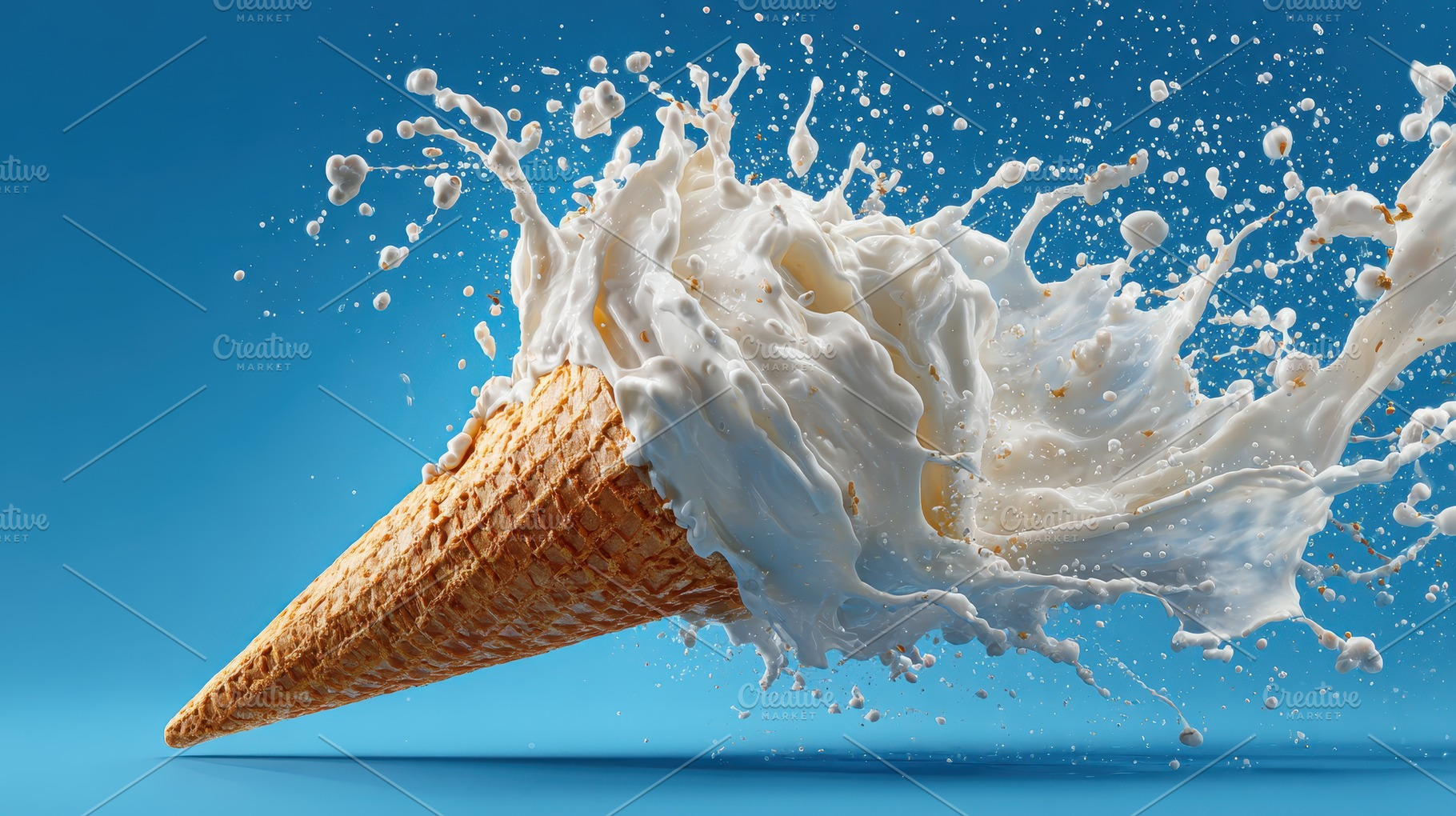 Ice cream cone splash creamy explosi, a Photo by Pixeness Studio