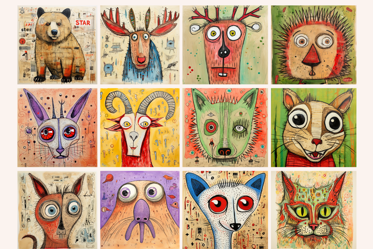 Mixed Media Abstract Winter Animals, an Animal Illustration by PrintHaven Designs (Photo 3 of 9)