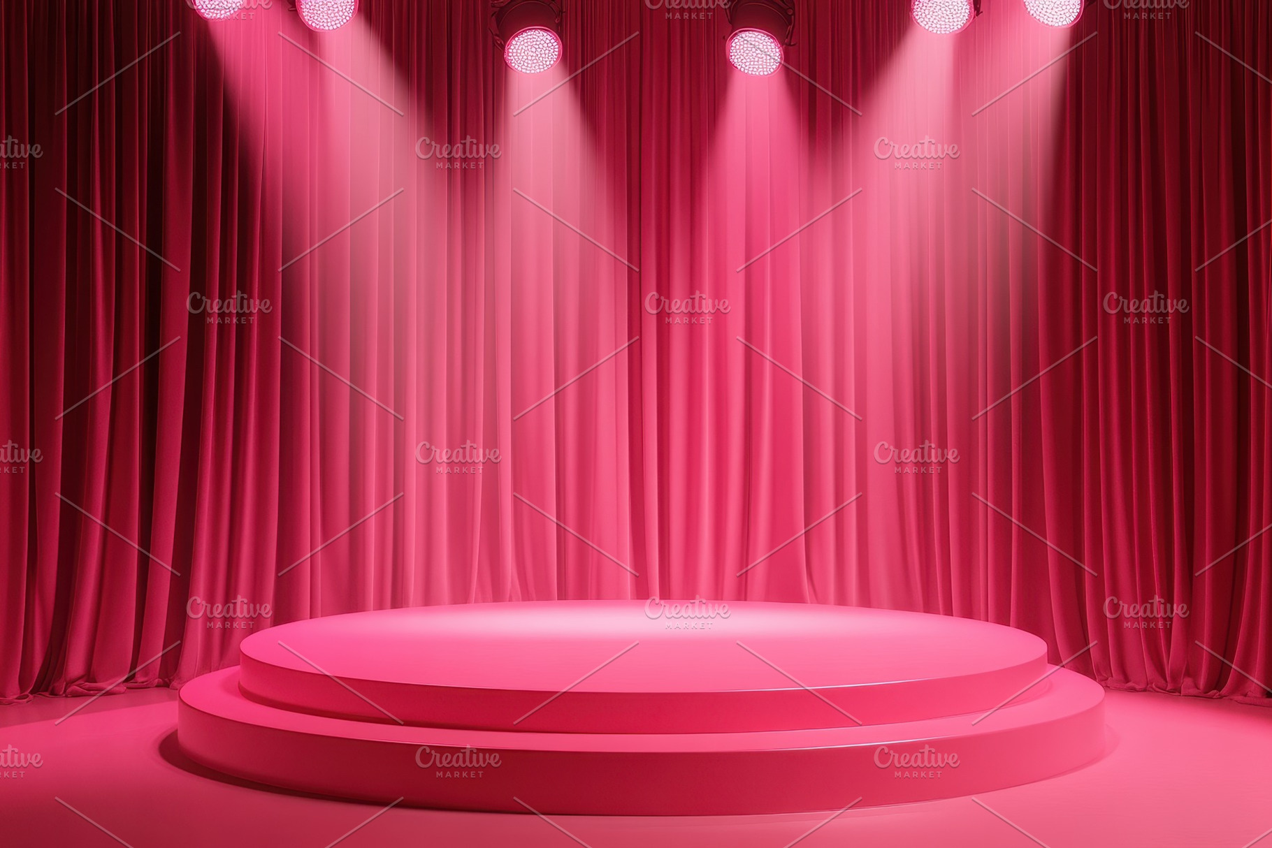 Vibrant pink podium with red curtain, a Photo by Iftikhar Alam