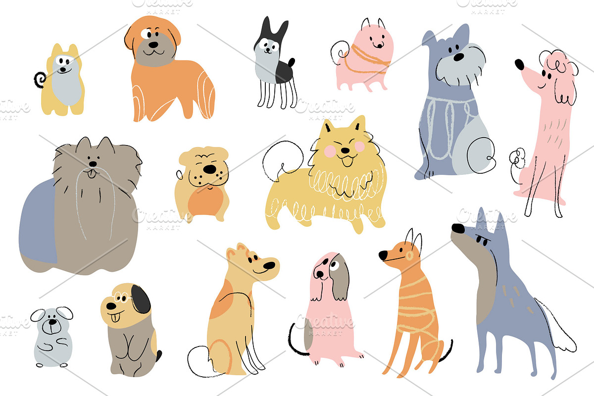 Cute dog breeds vector set