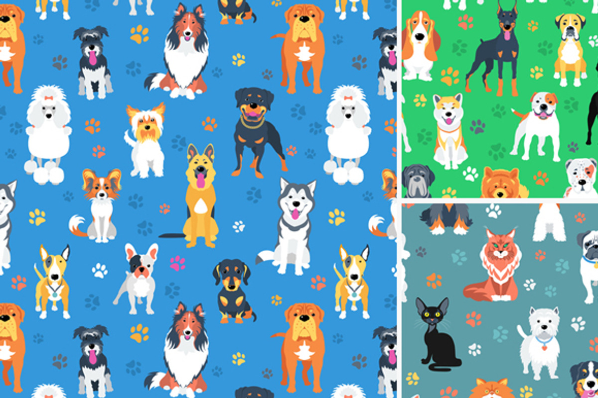 3 seamless backgrounds with pets, a Pattern Graphic by kavalenkava ...
