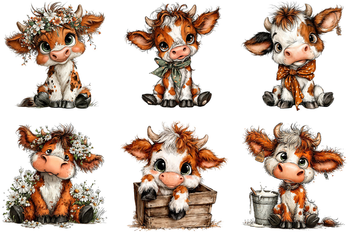 Baby Animal Cow Clipart, an Illustration by DreamArtGraphic (Photo 3 of 5)