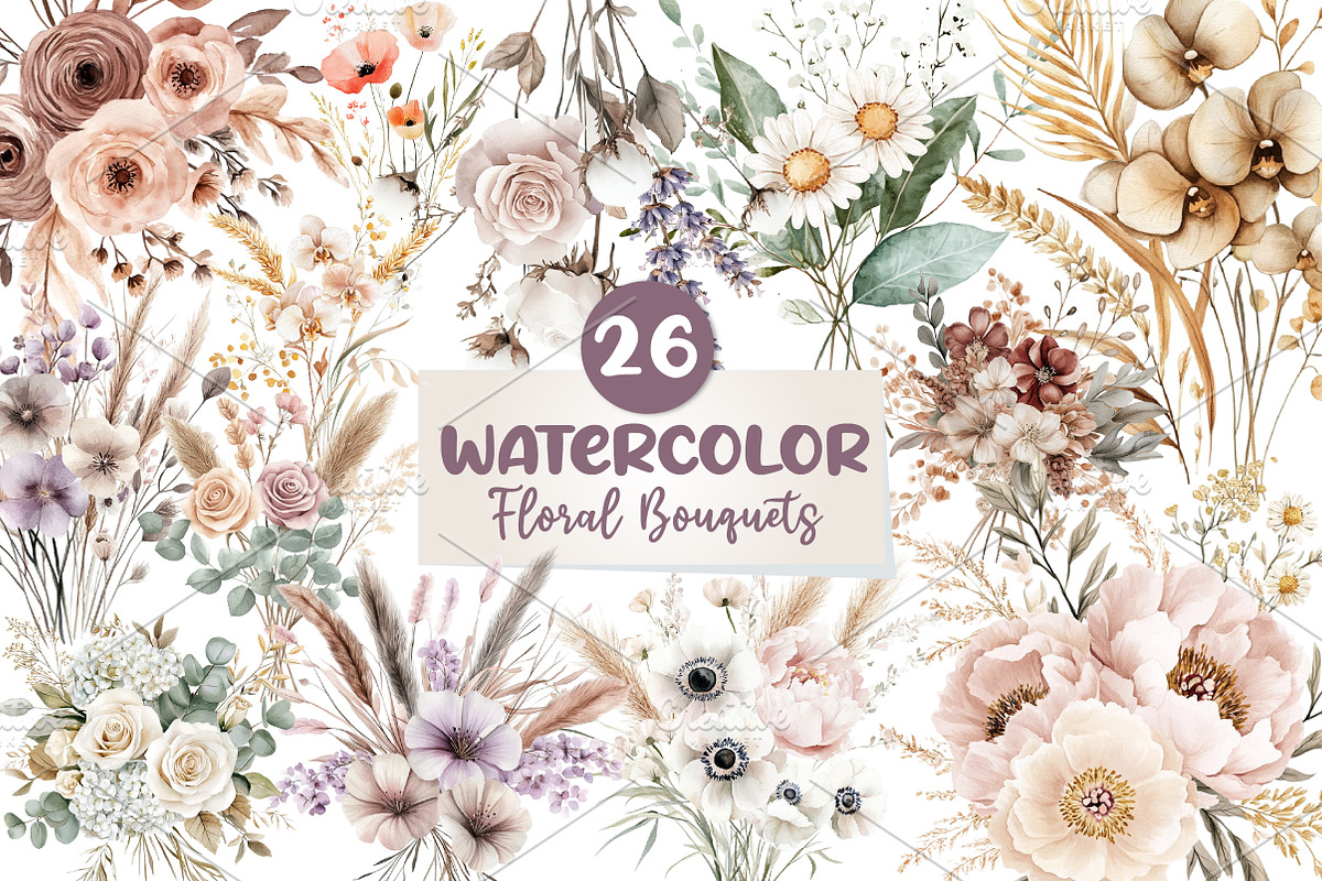 Boho Mother's Day Floral Bouquets, an Illustration by CreationArt (Photo 1 of 5)