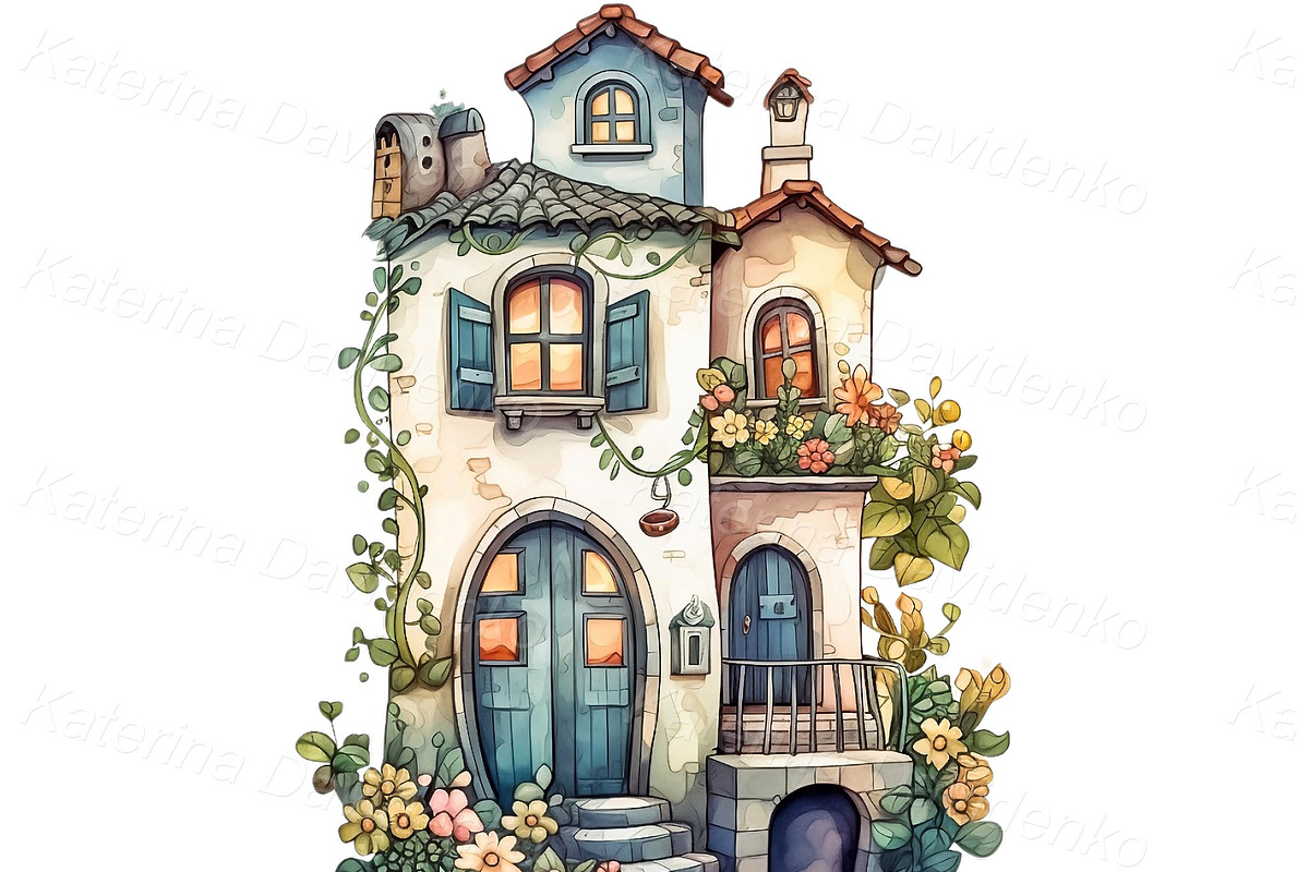 Watercolor mediterranean houses PNG, an Object Illustration by Bubert Art (Photo 4 of 5)