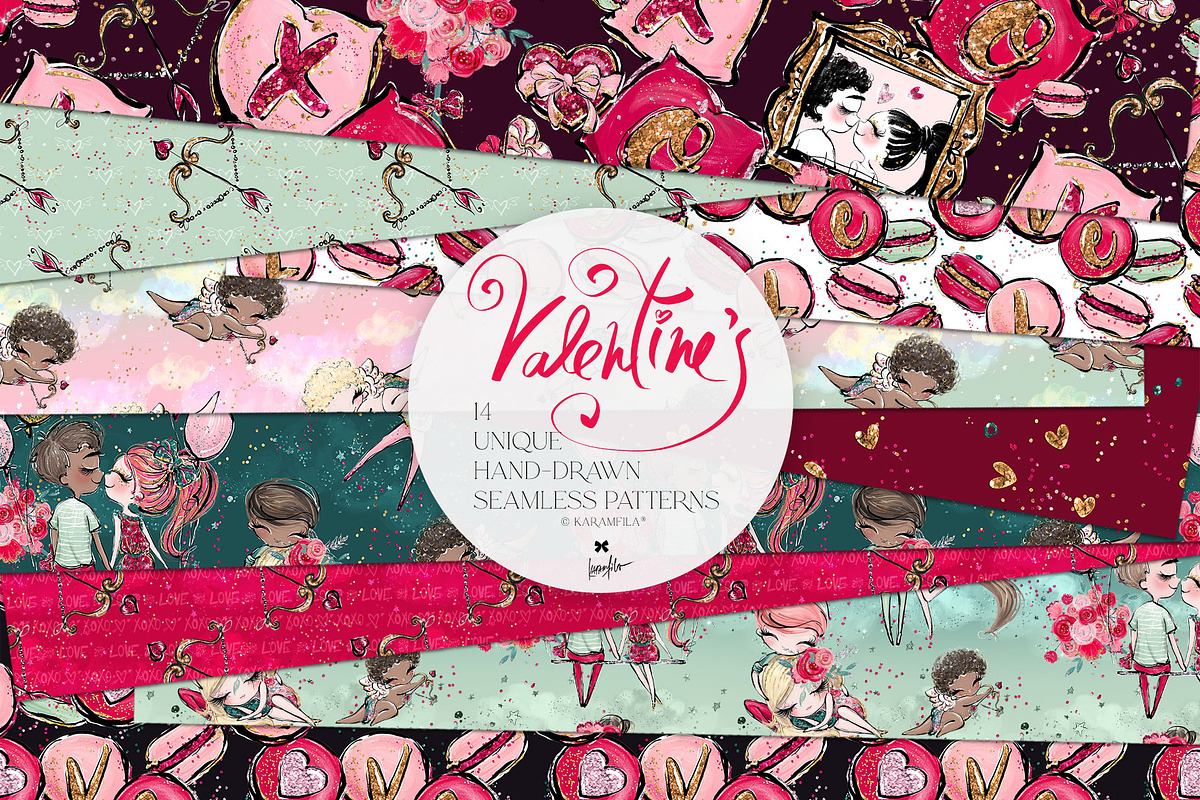 Valentine Doodles Seamless Patterns, a Pattern Graphic by KaramfilaS (Photo 2 of 18)