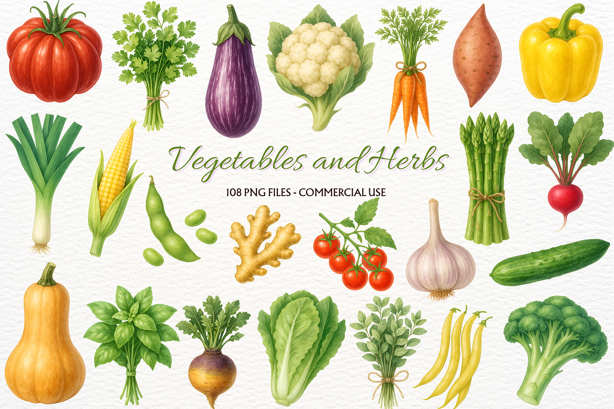 Vegetables Clipart Farm Kitchen PNG, a Food Illustration by SugarCloudStudioArt (Photo 1 of 7)