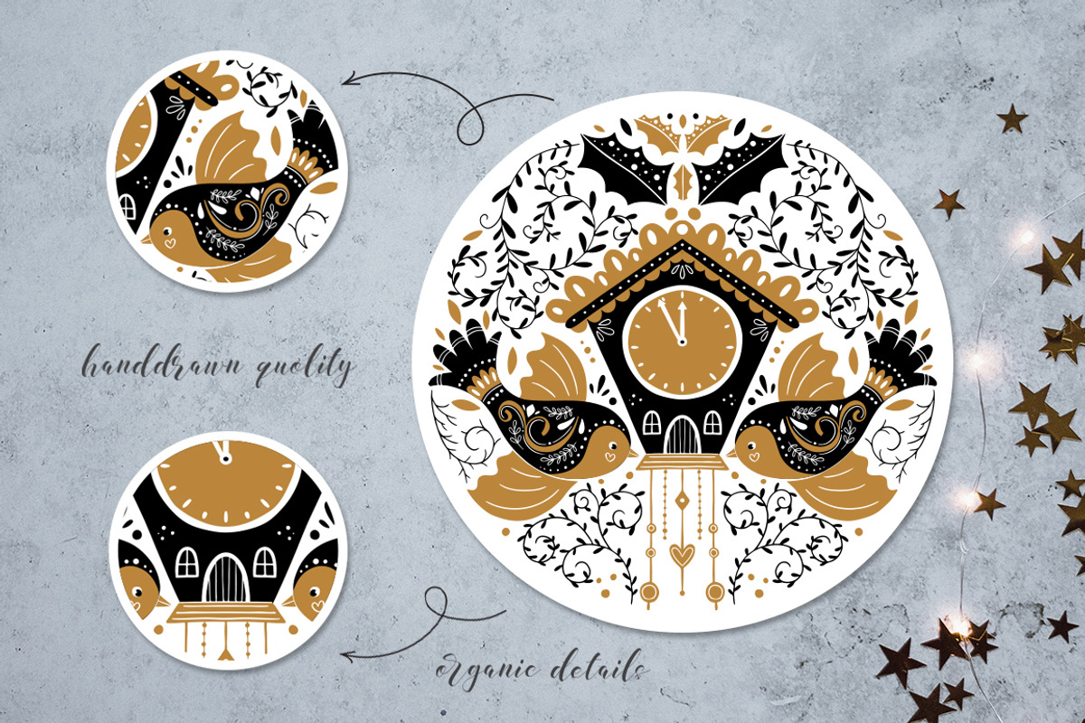 Gold Christmas Folk Art collection, an Object Graphic by DariSmartArt (Photo 5 of 12)