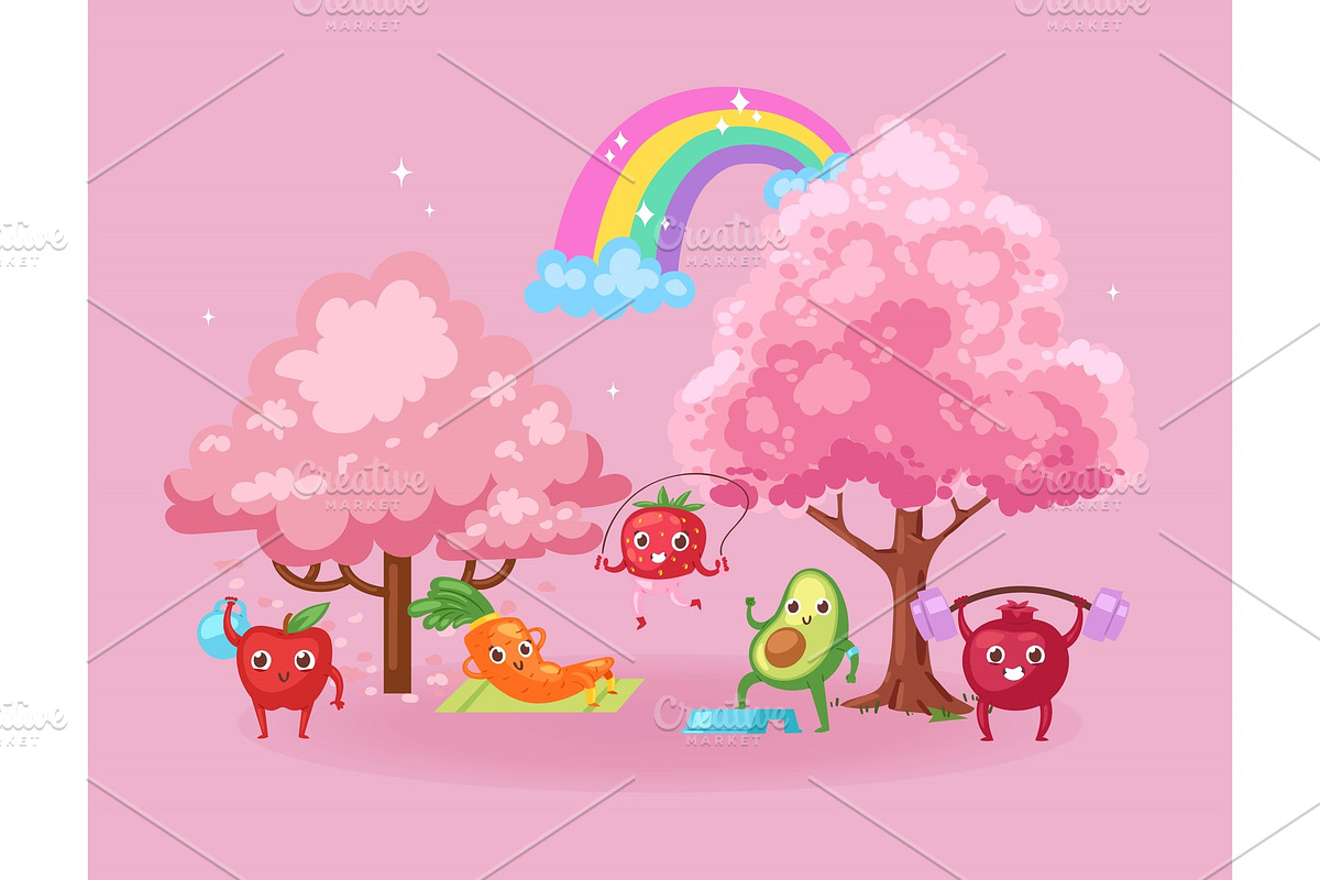 Pink composition fruits involved in, a Food Illustration by RocketArt