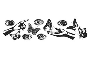 Eyes, Butterflies And Hands With