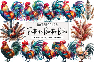 Colored Feathers Rooster Boho, an Illustration by DreamArtGraphic