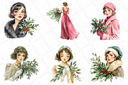 1920 Coquette Christmas Girls Clipar, an Illustration by DreamPrint404 (Thumbnail 4 of 7)