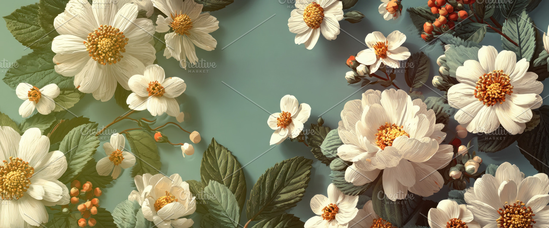 White Wild Rose Flowers with Green Leaves and Orange Berries on, a Nature Photo by José Manuel Gelpi