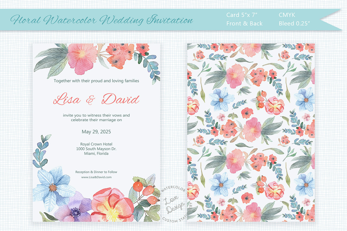 Floral Watercolor Wedding Invitation, an Invitation Template by Love Design (Photo 1 of 7)