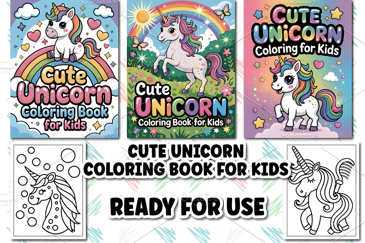 Cute Unicorn Coloring Book for Kids, an Animal Illustration by Design Station (Photo 2 of 8)