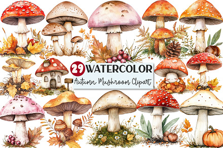 Botanical Autumn Mushrooms Clipart