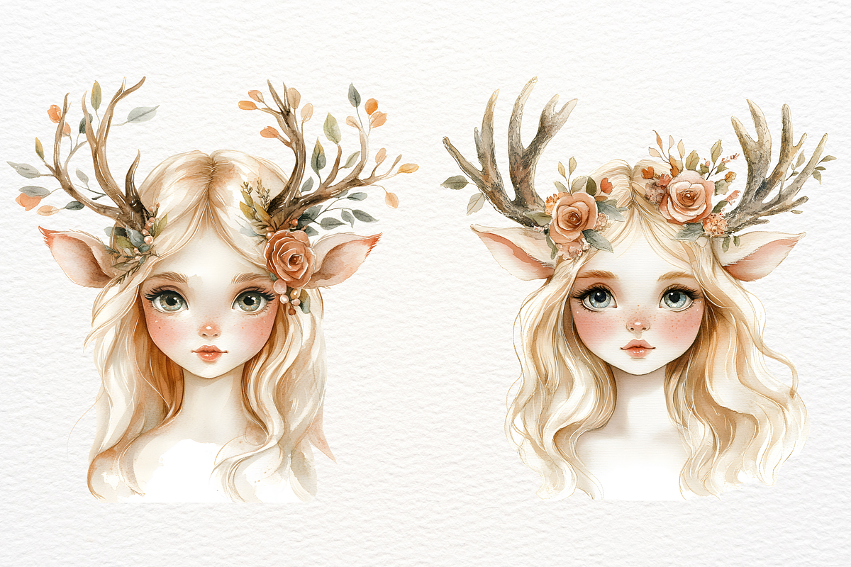 Watercolor Woodland Fairy PNG Deer, a Person Illustration by SugarCloudStudioArt (Photo 3 of 3)