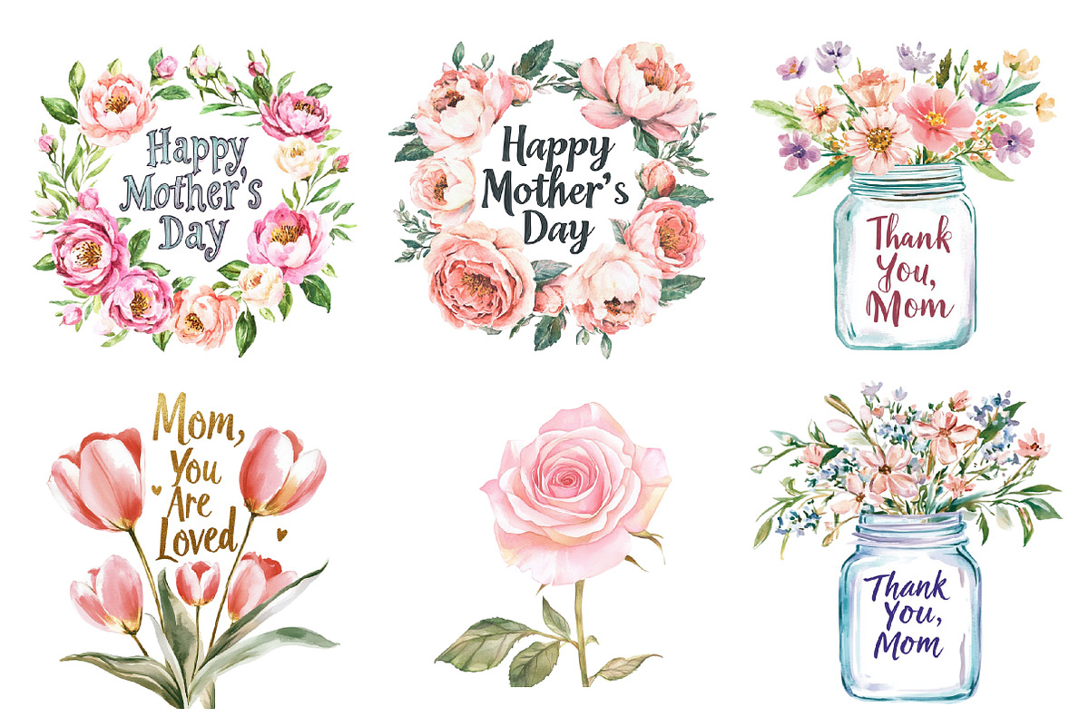 Mother's Day Floral Quotes Clipart, an Illustration by SinaCreation (Photo 5 of 5)