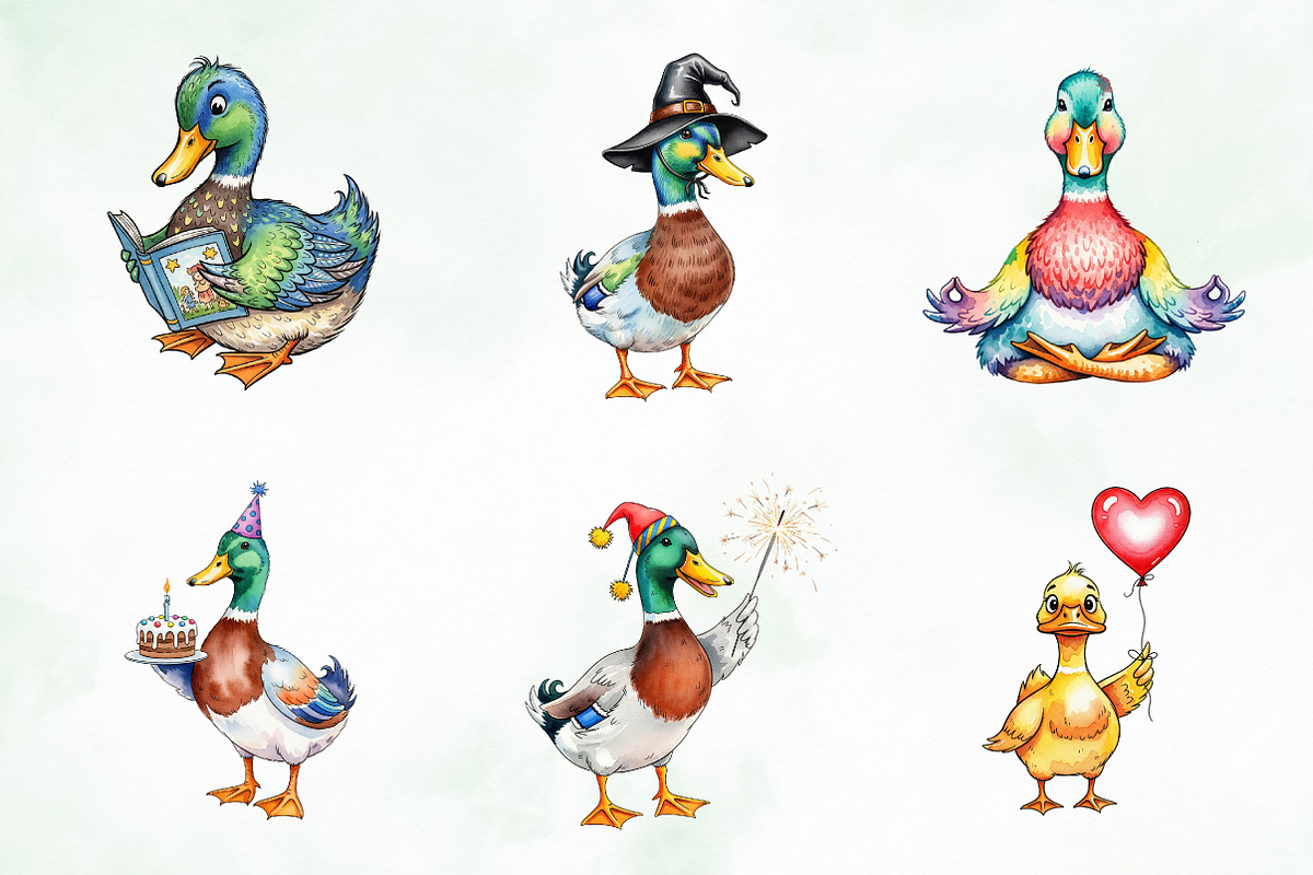 Quirky Duck Sublimation Clipart, an Illustration by Creative Art (Photo 2 of 9)